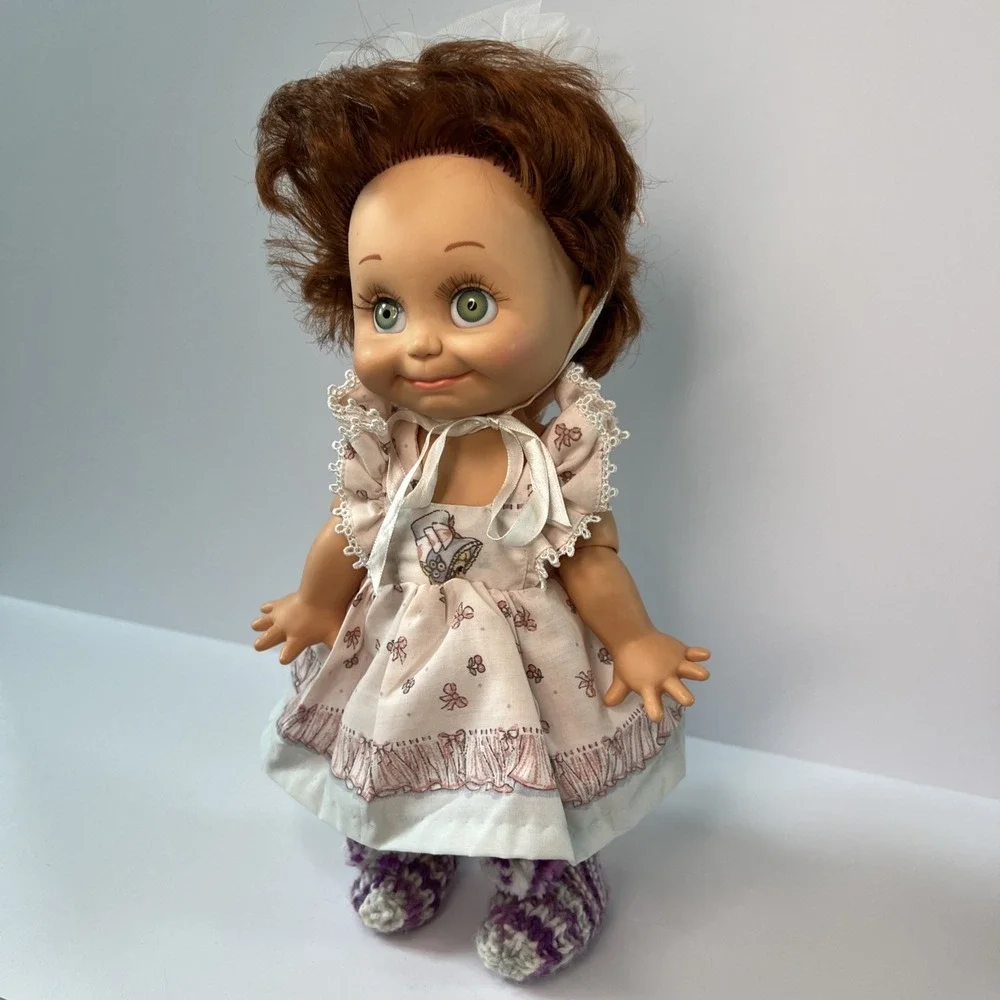 Vintage 1990 Galoob Baby Face So Shy Sherri #9 Green Eyes Bonnet Dress